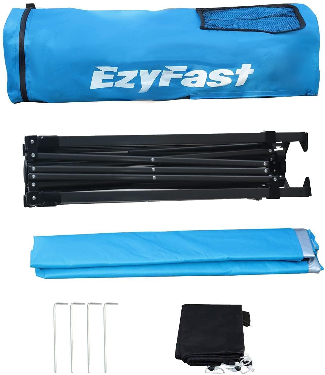 EzyFast included stakes and weight bags securing the canopy in place