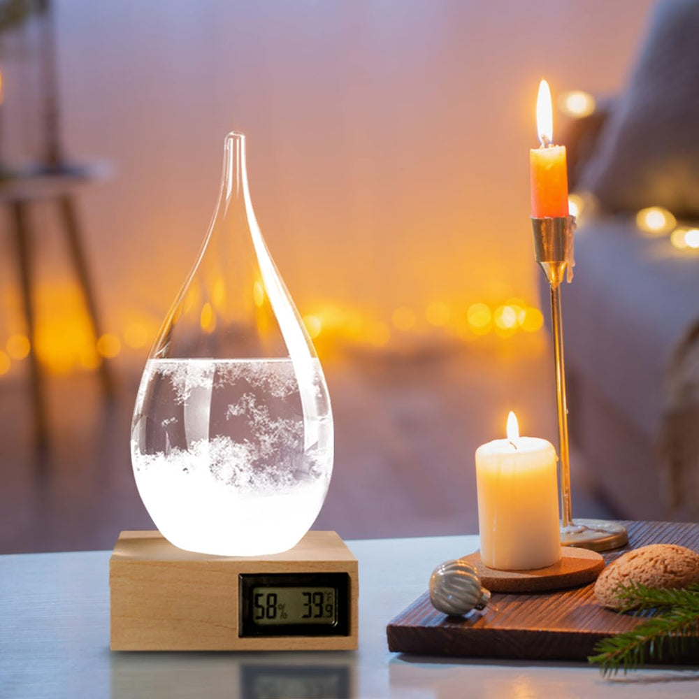 F FOXKEY storm glass on desk in lifestyle setting adding aesthetic and conversation
