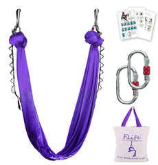 F.Life dark purple hammock front view showing kit and benefits