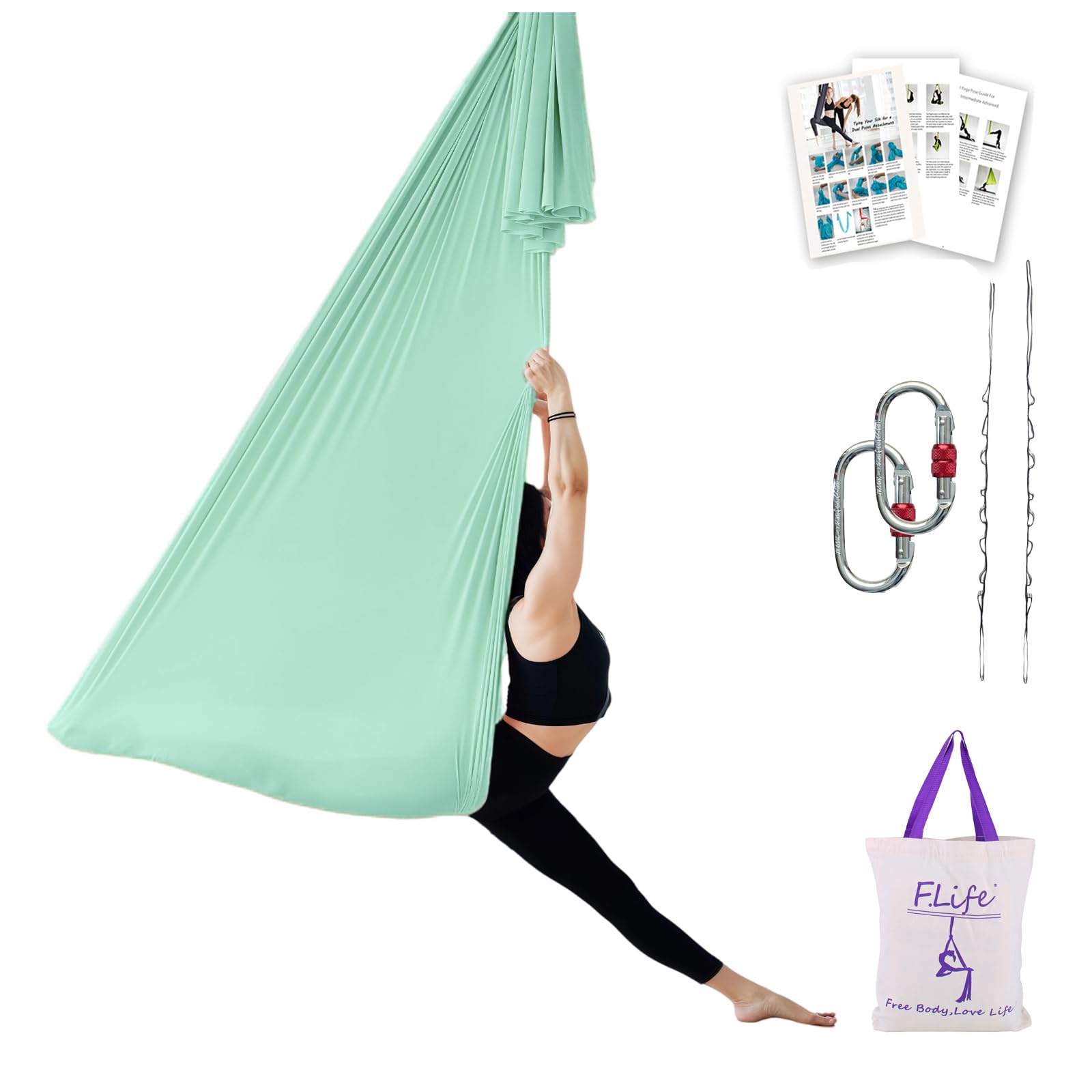 F.Life hammock front view showing kit and light green fabric for reliable practice
