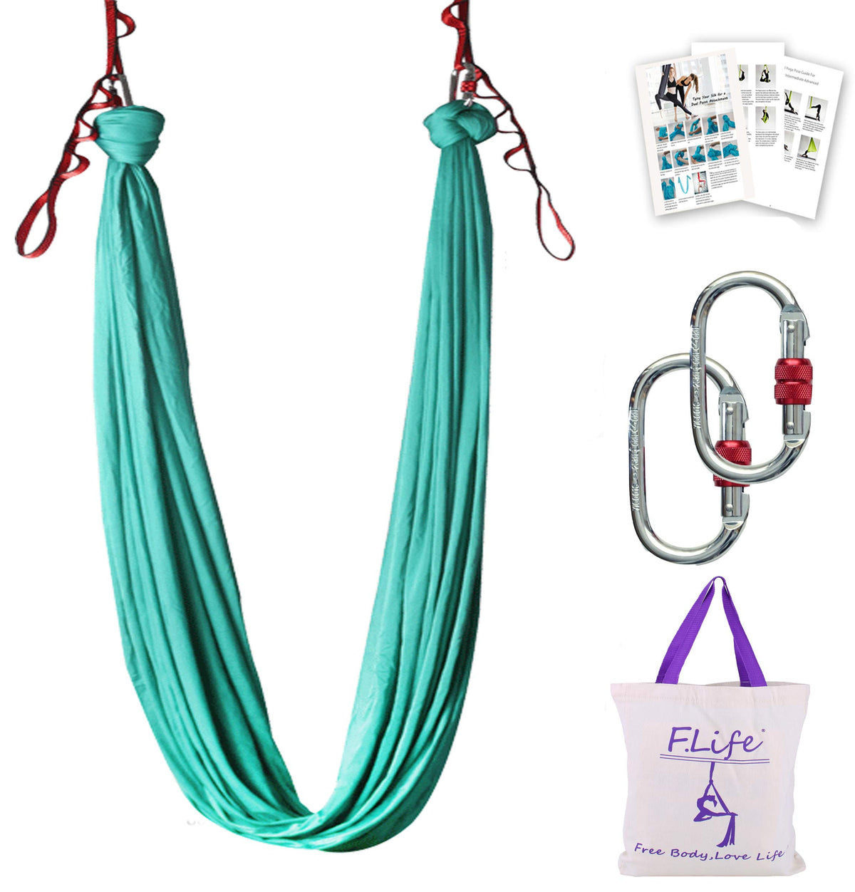 F.Life turquoise hammock front view showing full width and color benefit: roomy support