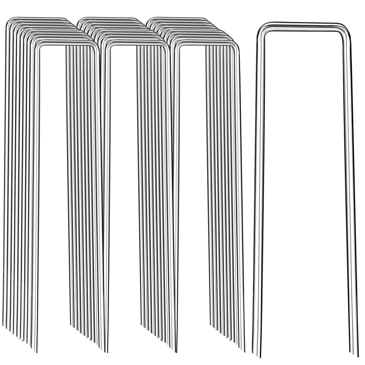 FAAYUCK front view of packaged 12 inch galvanized landscape staples showing quantity and durability benefit