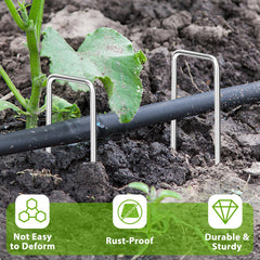 FAAYUCK stake driven into soil securing landscape fabric for stronger hold benefit