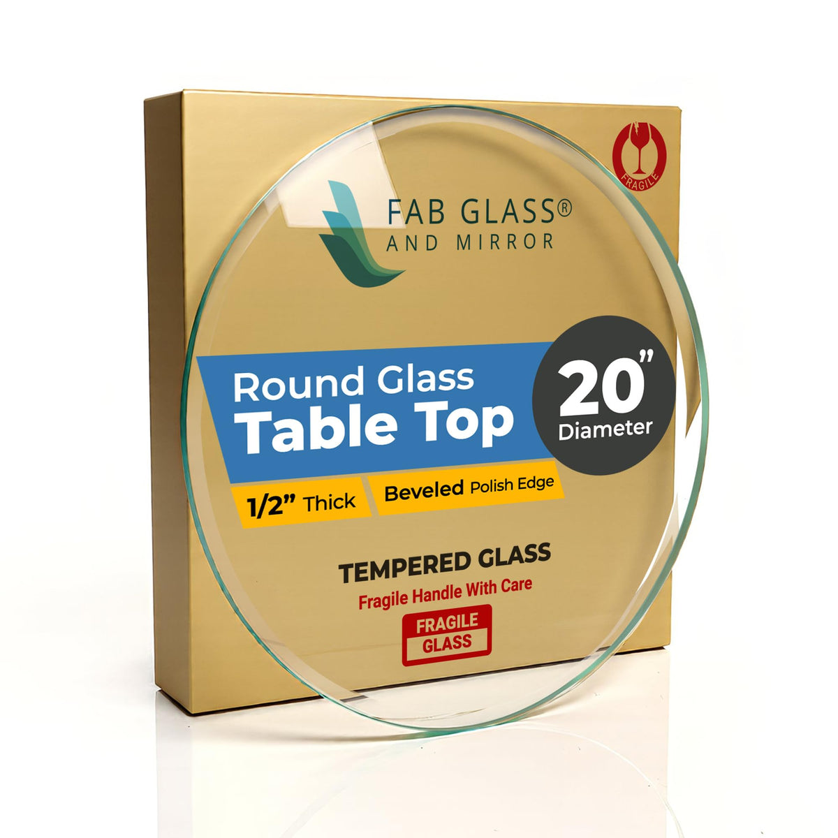 Fab Glass and Mirror front view of 20-inch round tabletop showing clarity and fit