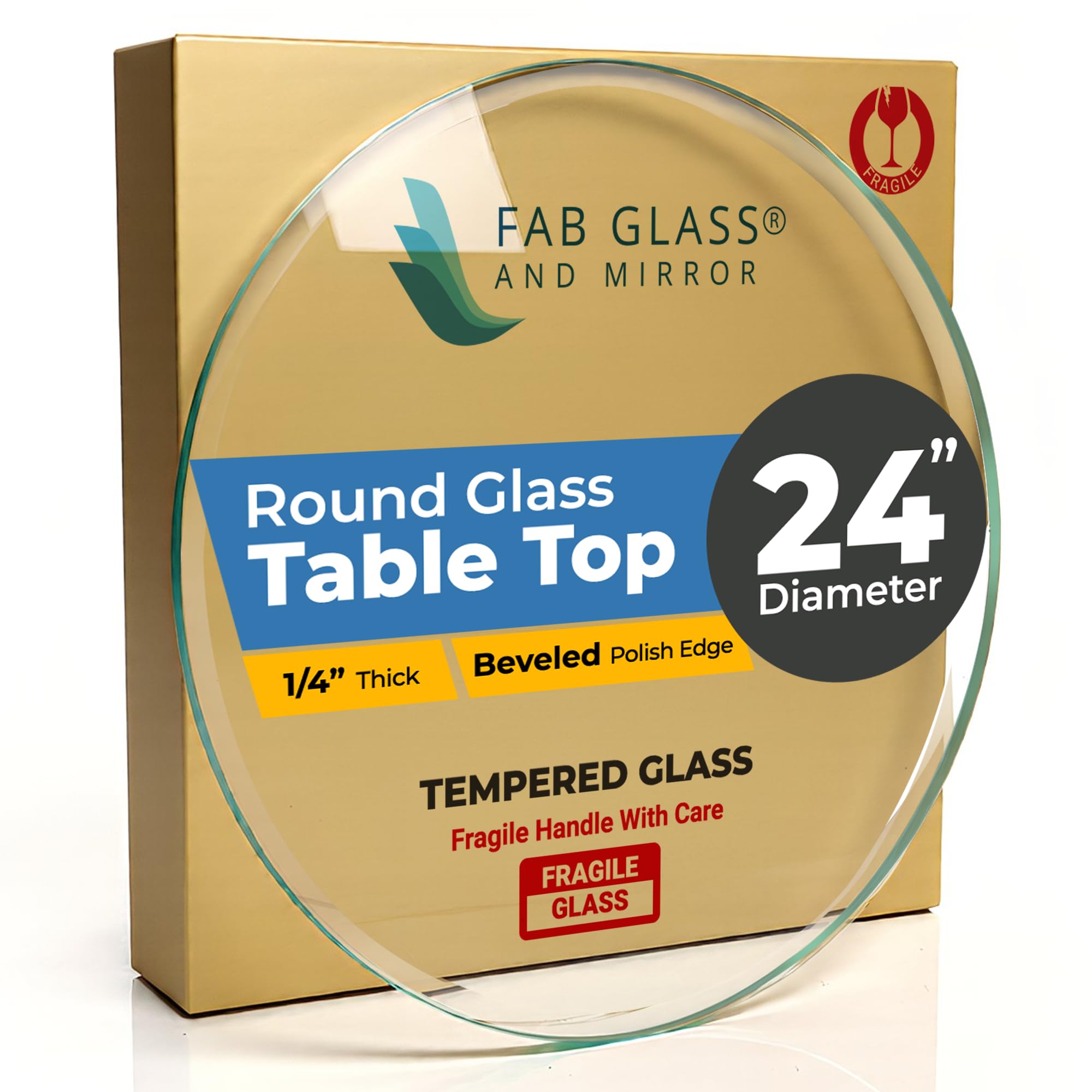 Fab Glass and Mirror front view of boxed 24-inch table top for safe delivery