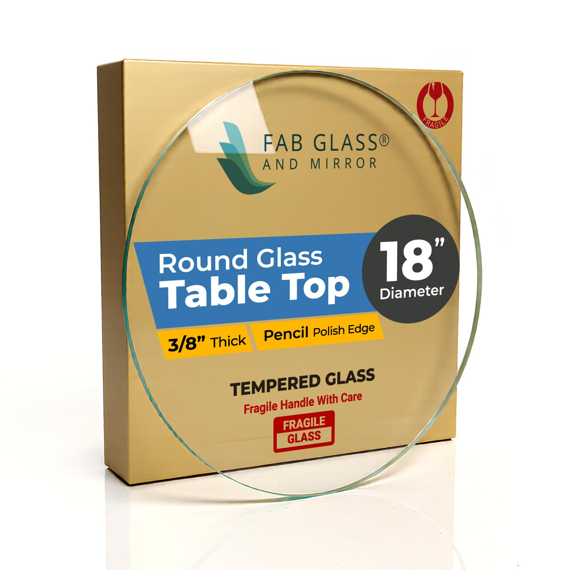 Fab Glass and Mirror tapa redonda frontal mostrando diseño y cristal claro
