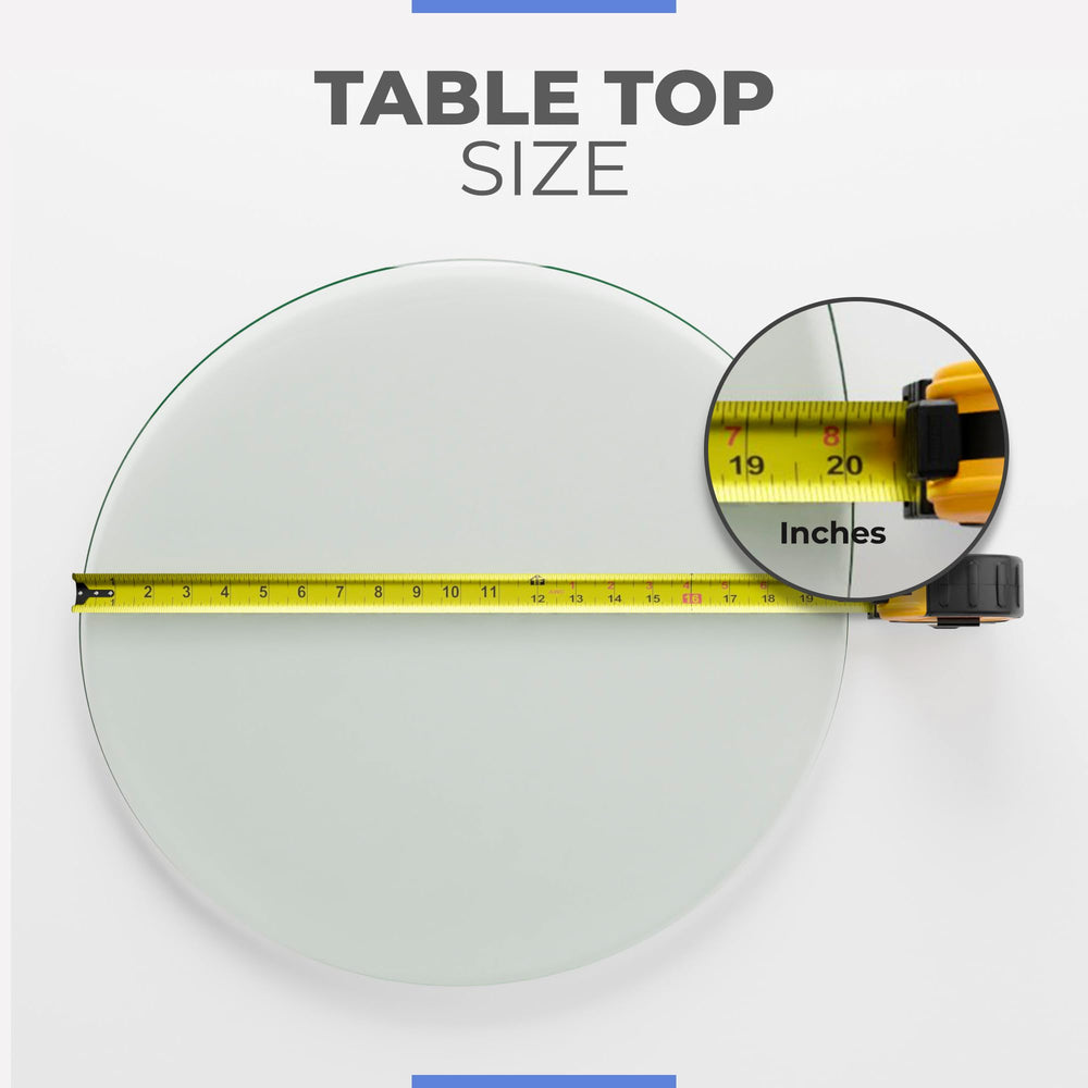 Fab Glass and Mirror tabletop with measuring tape showing accurate 20 inch size