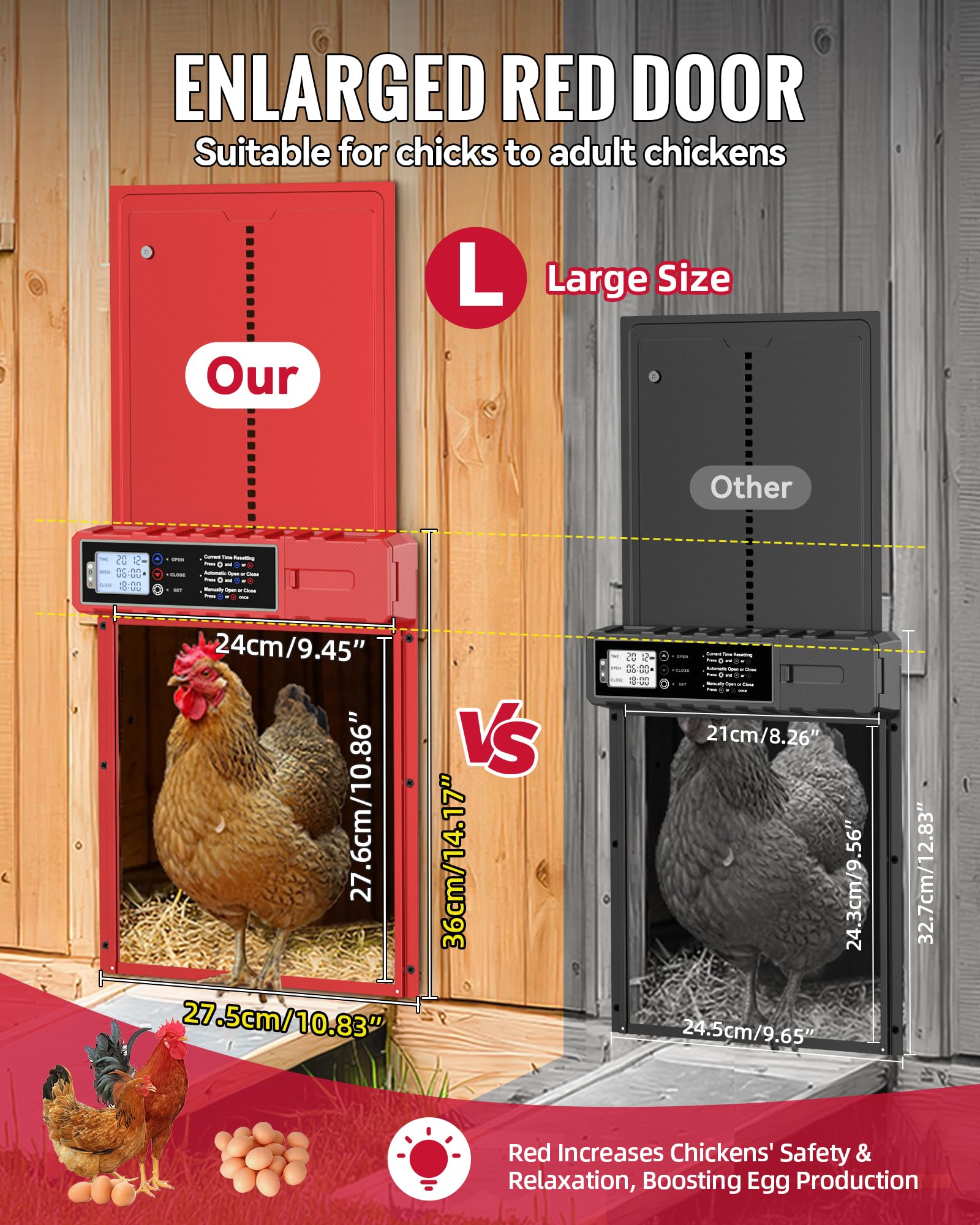 FabStyl close-up of red door panel texture that calms hens and boosts feeding