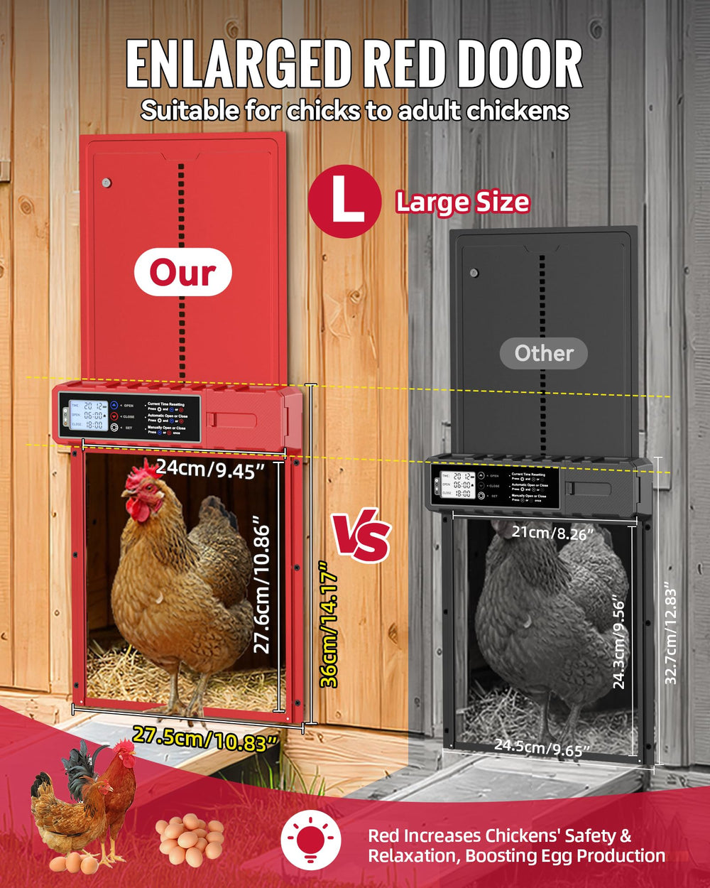 FabStyl close-up of red door panel texture that calms hens and boosts feeding
