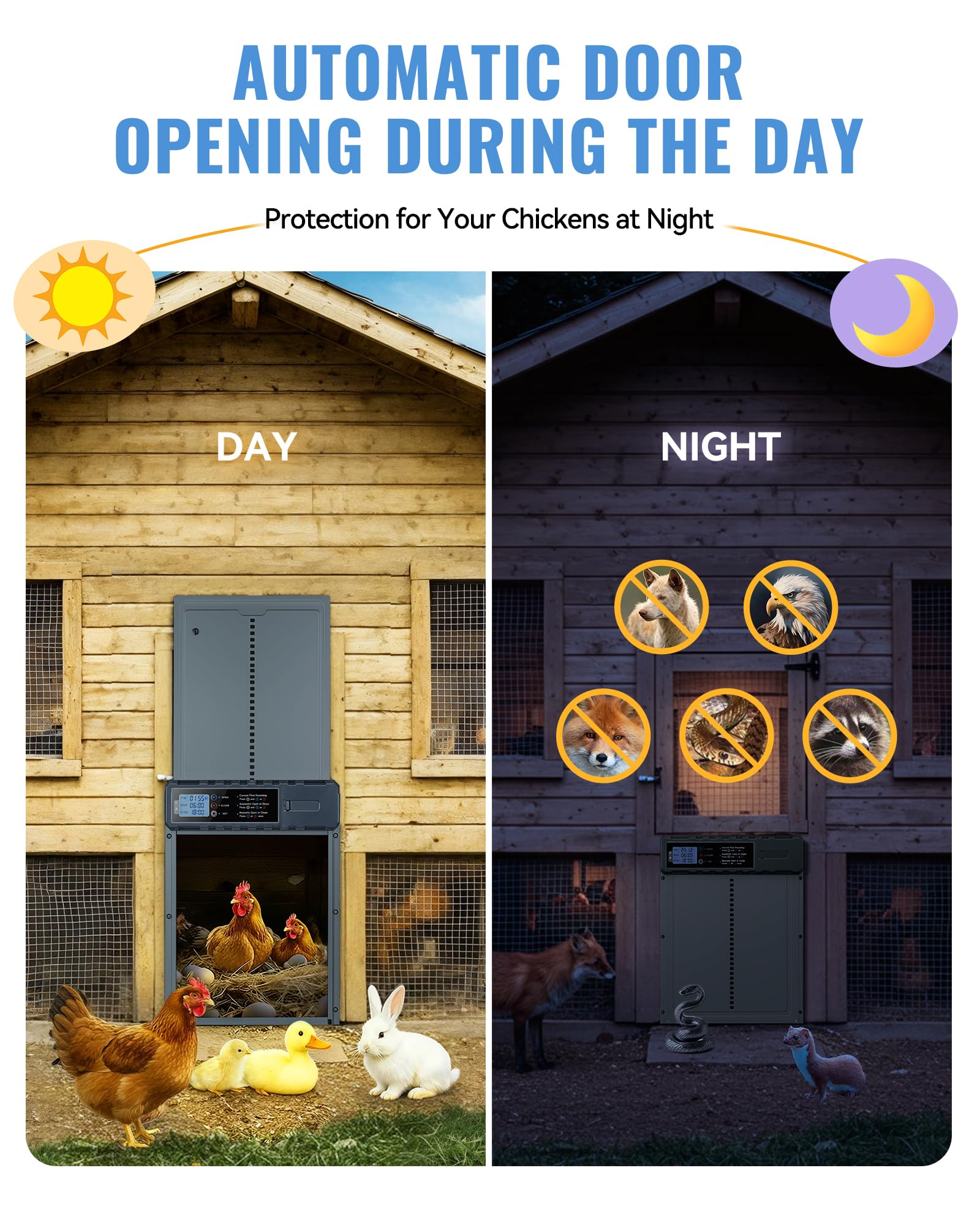 FabStyl size comparison next to a chicken illustrating spacious opening and comfort