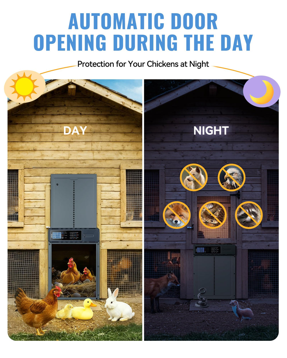FabStyl size comparison next to a chicken illustrating spacious opening and comfort