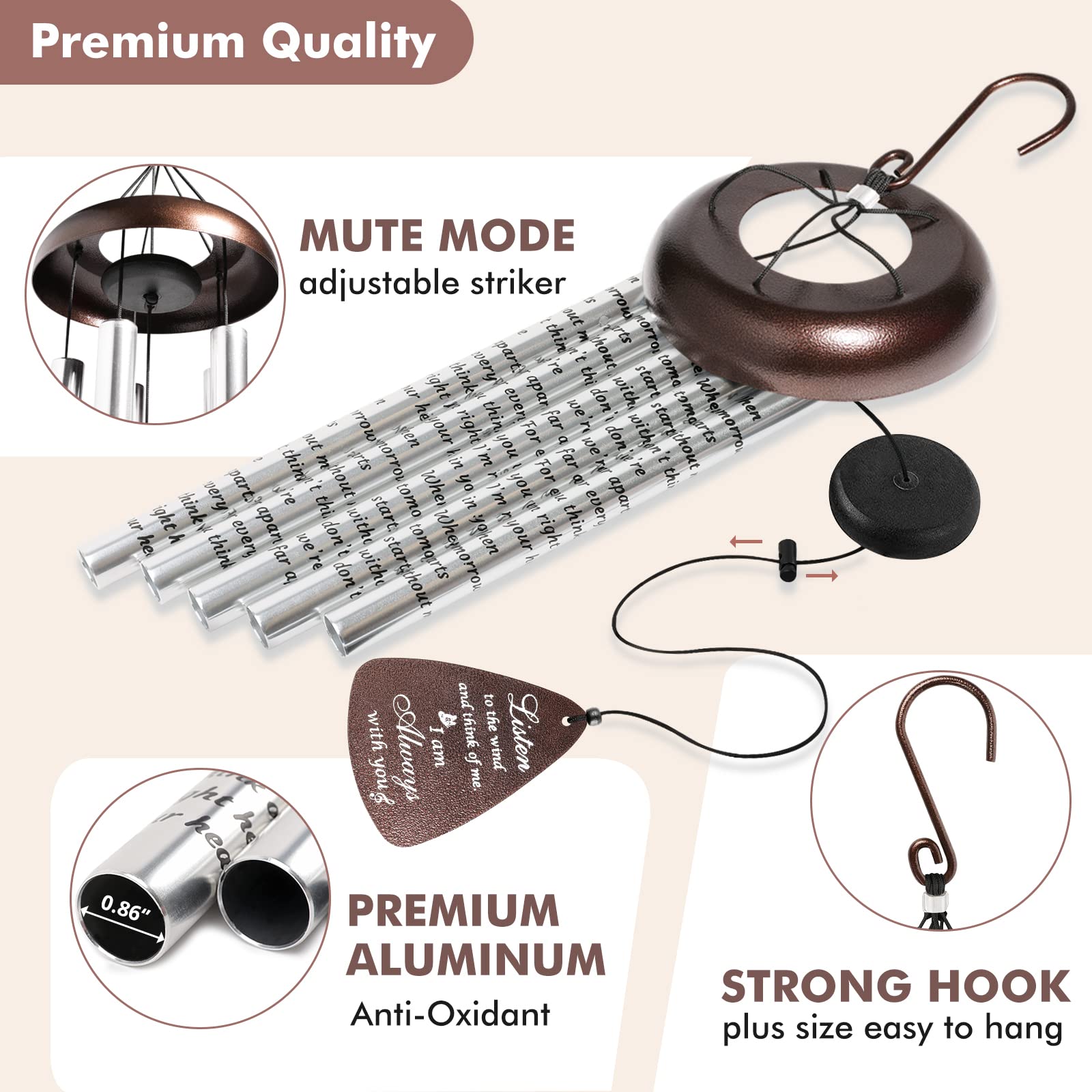 Fabuday wind chime hanging next to chair showing 32-inch size and scale