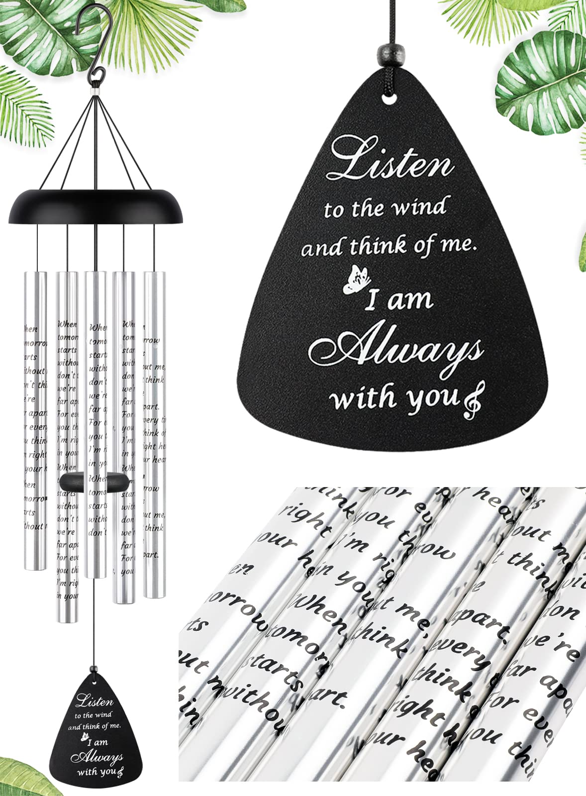 Fabuday front view of black 32-inch wind chime showing elegant design and tribute