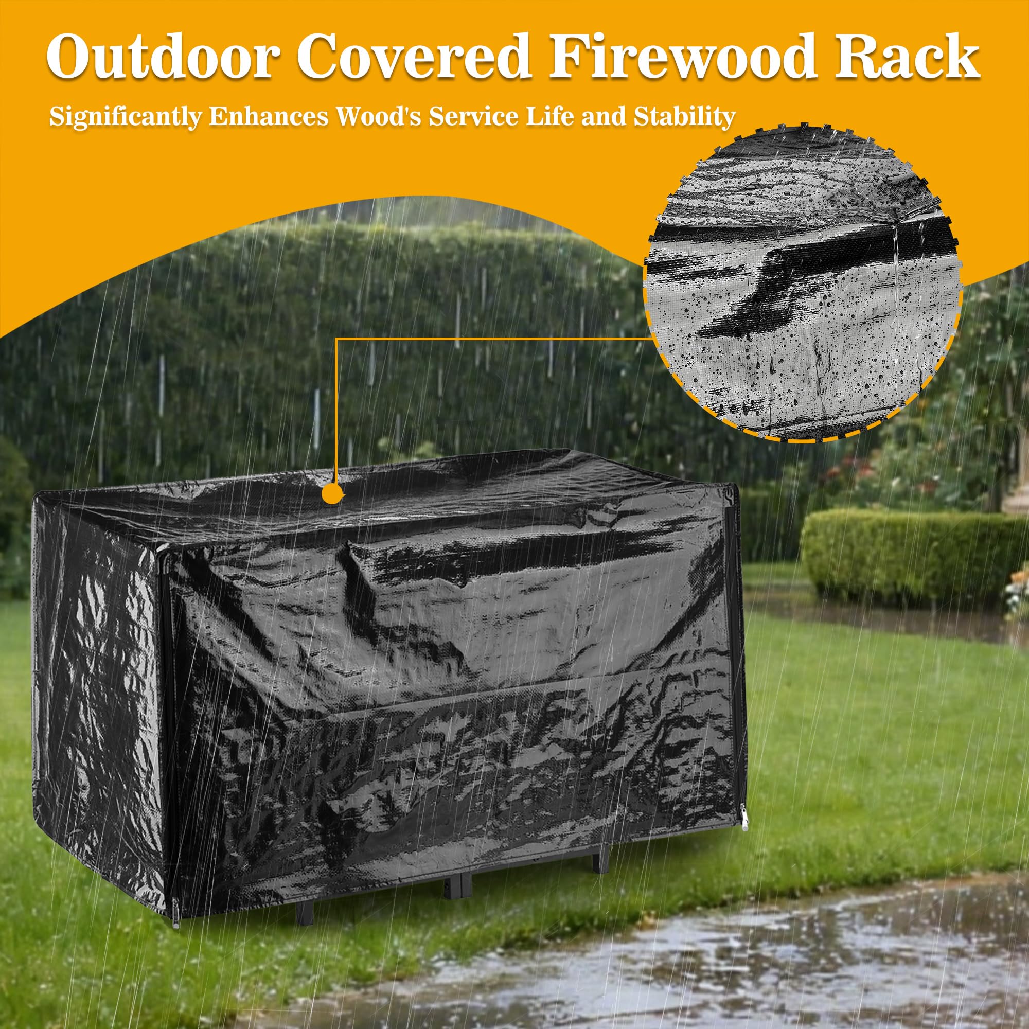 facka rack in use on a patio providing tidy wood storage near a firepit