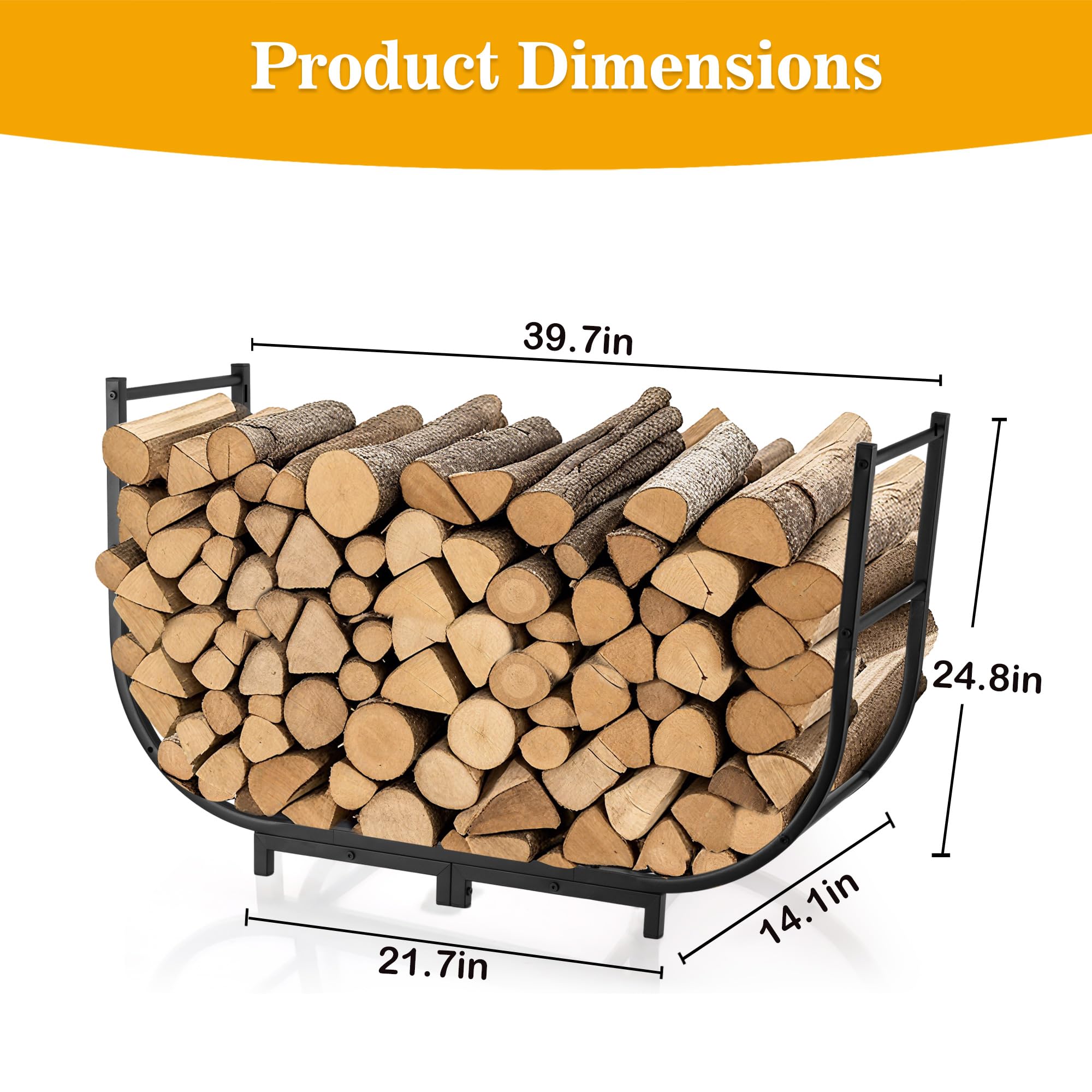 facka side view of rack loaded with logs demonstrating secure storage and easy access