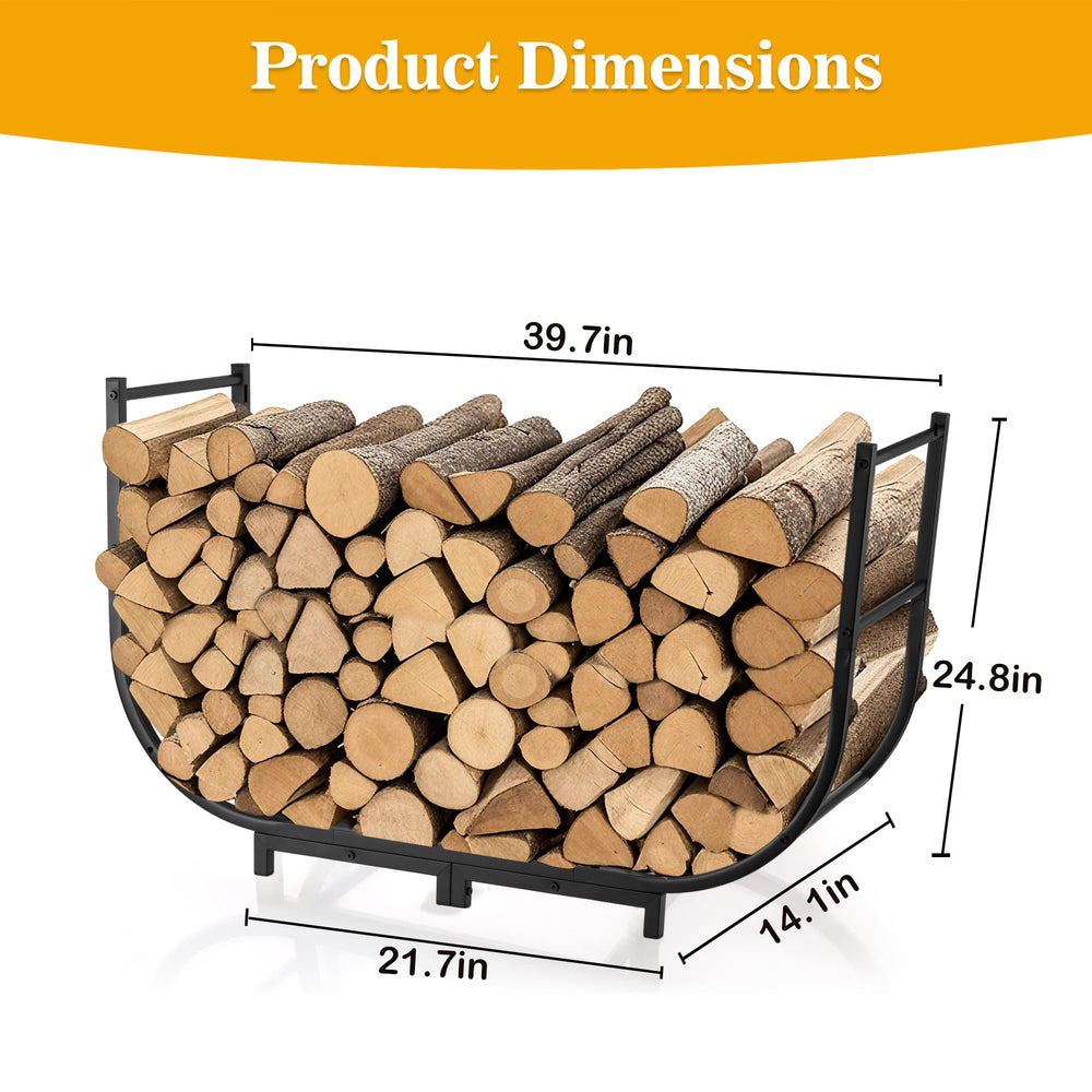 facka side view of rack loaded with logs demonstrating secure storage and easy access