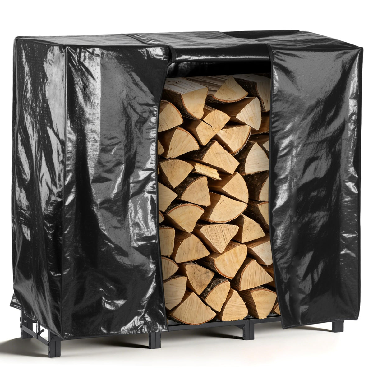 facka front view of 48 inch rack showing organized logs and stability