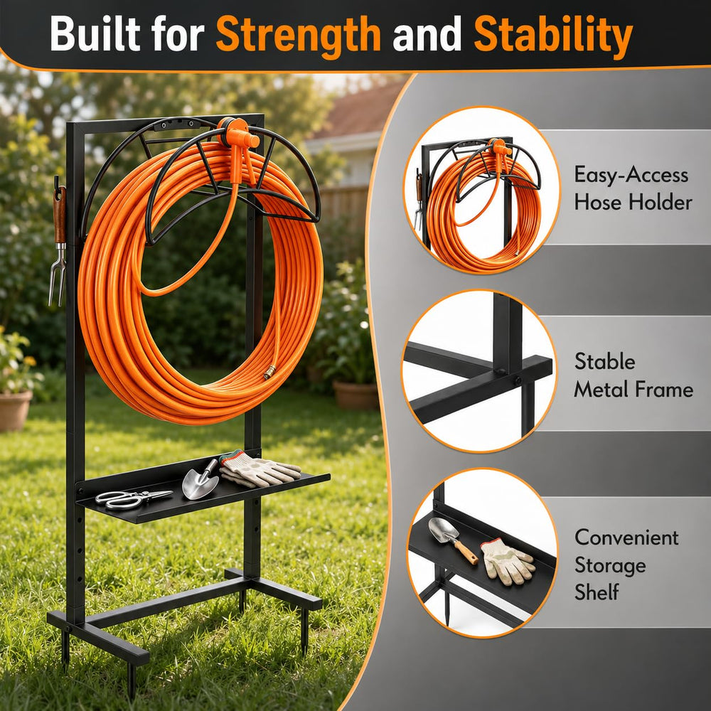 facka stand in a yard with hose attached demonstrating easy watering benefit