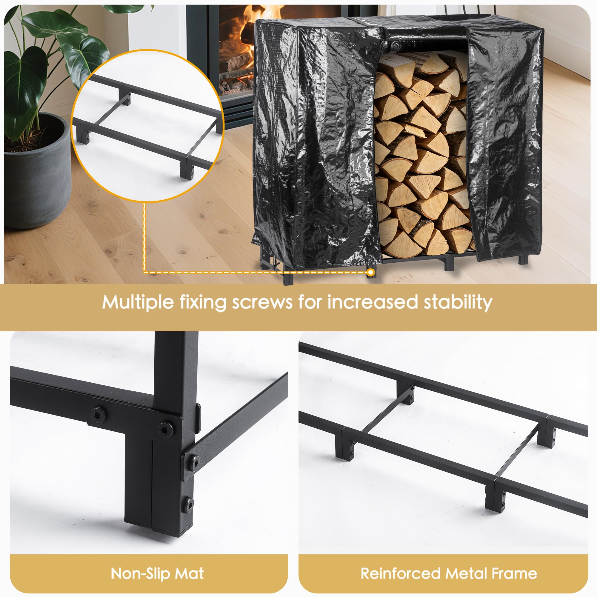 facka patio setting with rack showing tidy stored wood ready to use