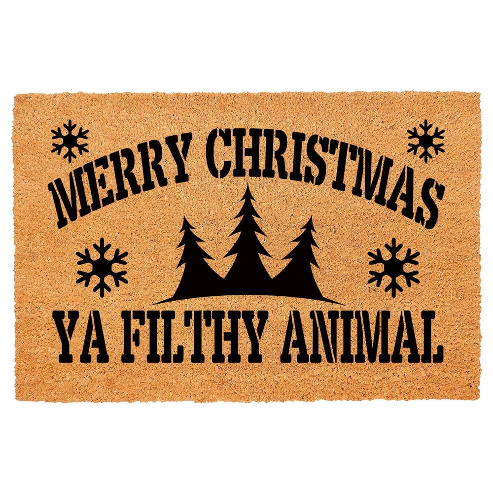 FAGGMY front view doormat showing festive message and natural coir benefits