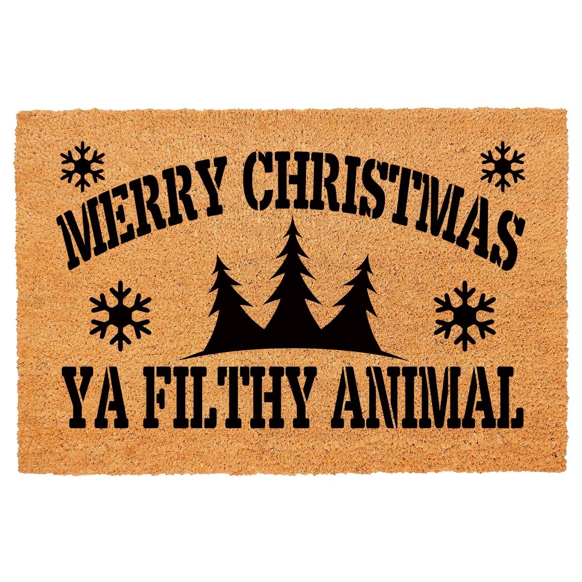 FAGGMY front view doormat showing festive message and natural coir benefits