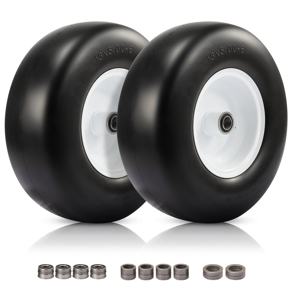 FAHKNS front view of two 13x5.00-6 tires showing tubeless design and durability