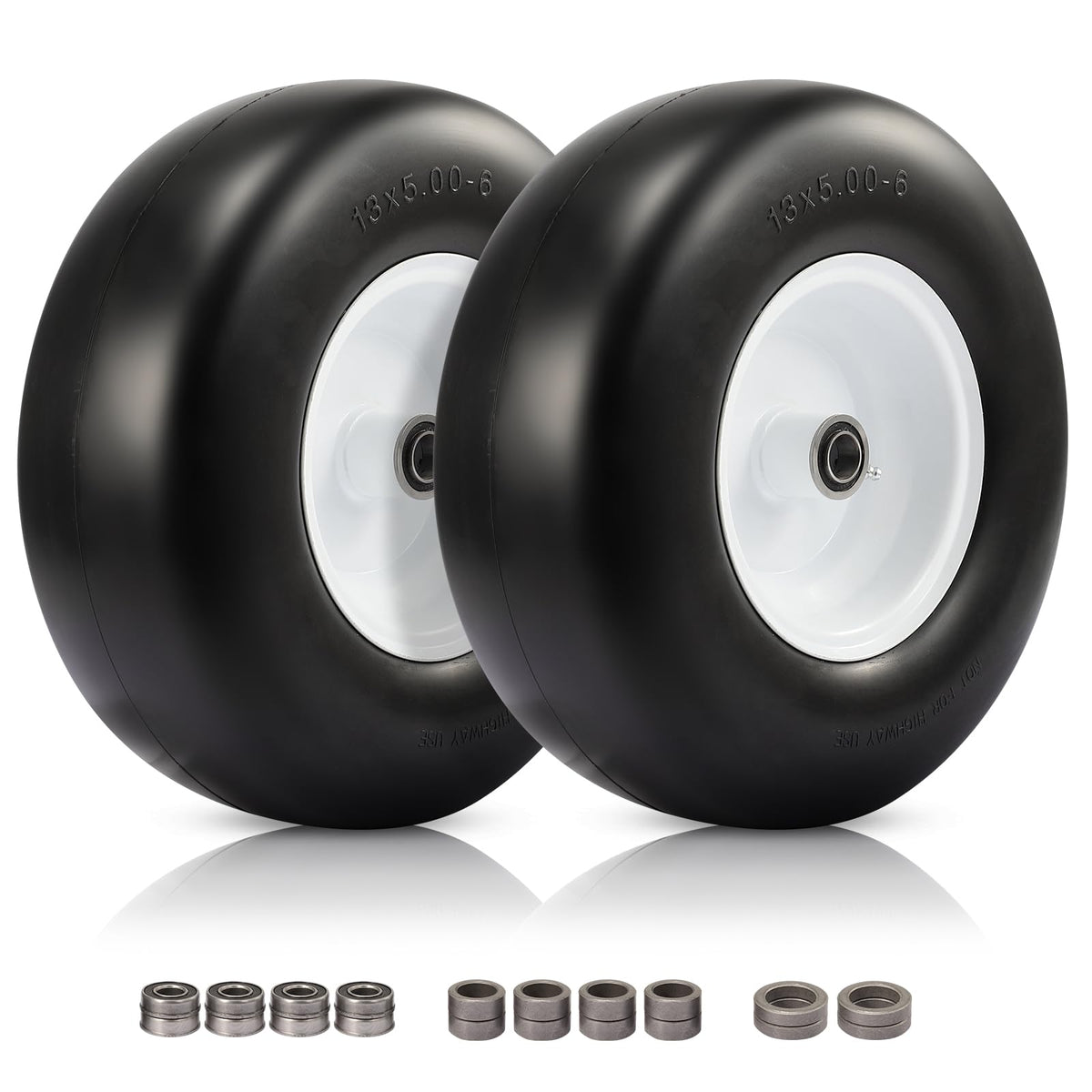 FAHKNS front view of two 13x5.00-6 tires showing tubeless design and durability