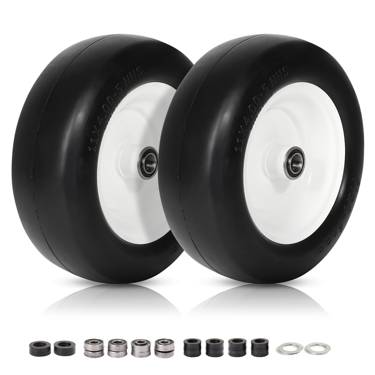 FAHKNS front view assembled 11x4.00-5 wheel showing ready-to-mount design and durability