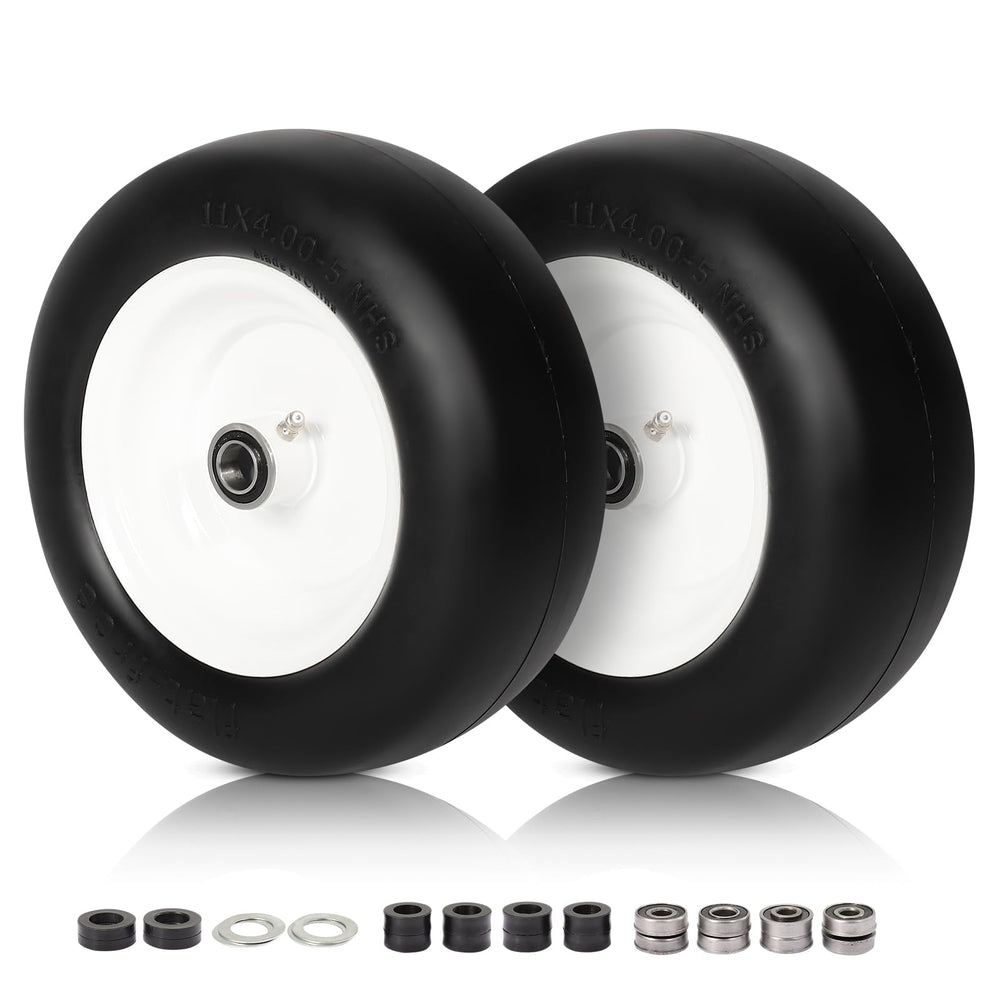 FAHKNS front view packaged pair showing two flat-free mower tires for easy replacement