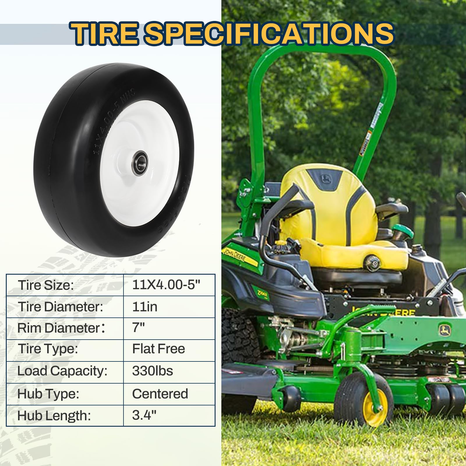 FAHKNS tire installed on a zero-turn mower demonstrating turf-friendly performance