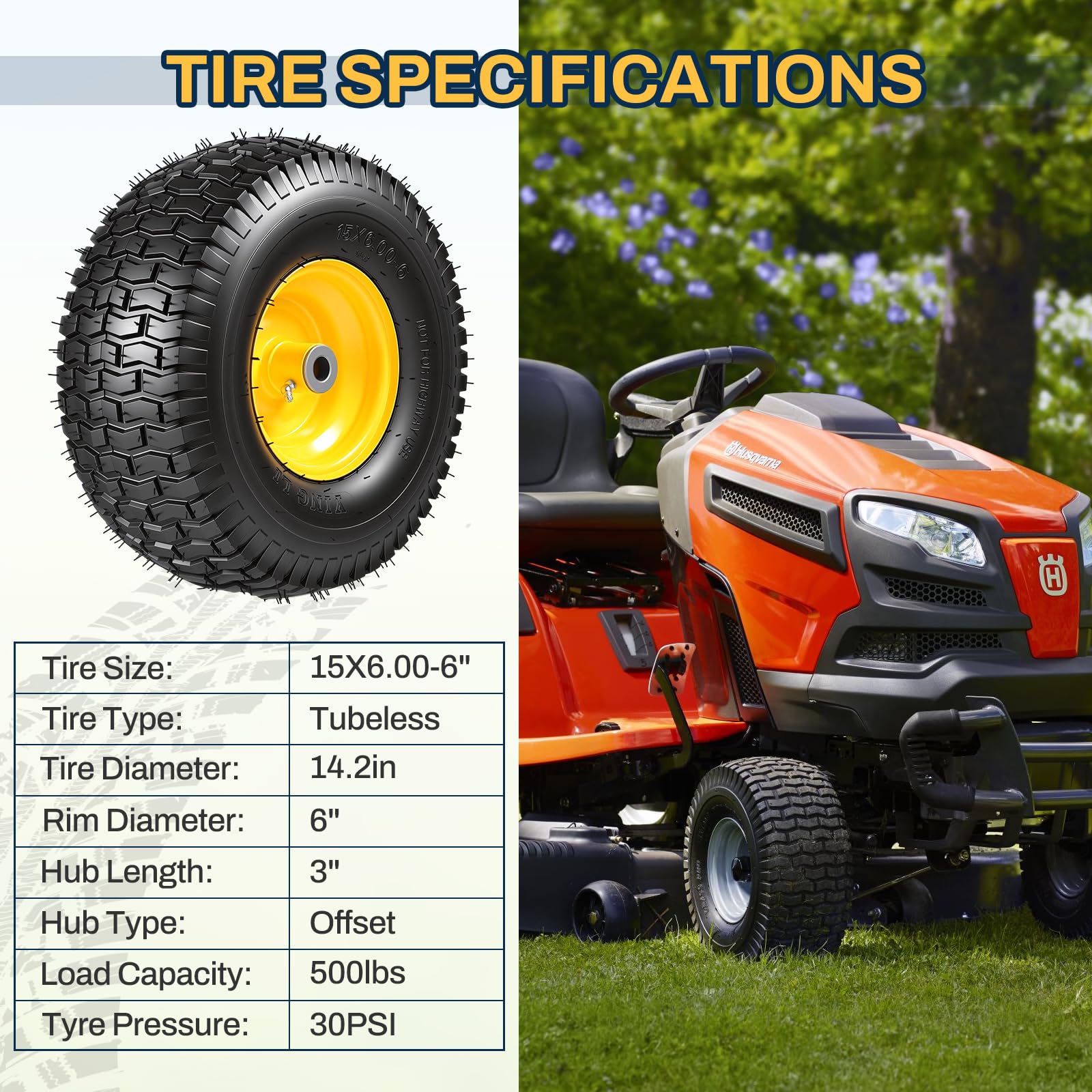 FAHKNS wheel installed on a riding mower demonstrating real-world use