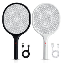 Faicuk front view of electric fly swatter showing wide mesh and handle benefit safety