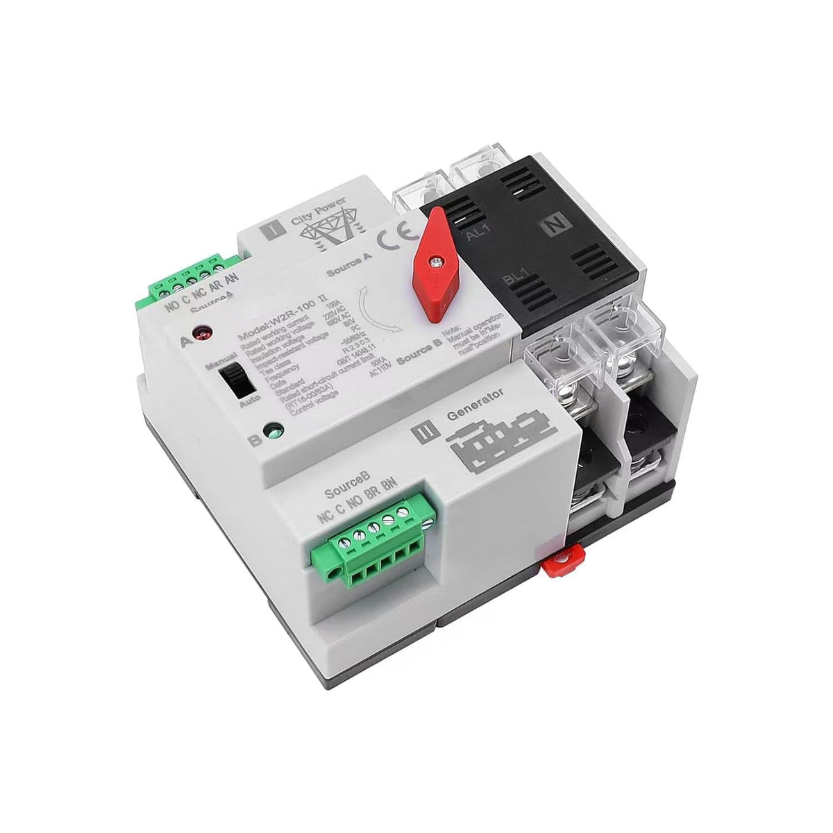 FAINAT ATS front panel showing handle and compact housing, simplifies panel installation