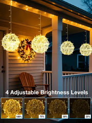 Fairdeer hanging globes lit in a tree demonstrating dual-color mood lighting for ambiance