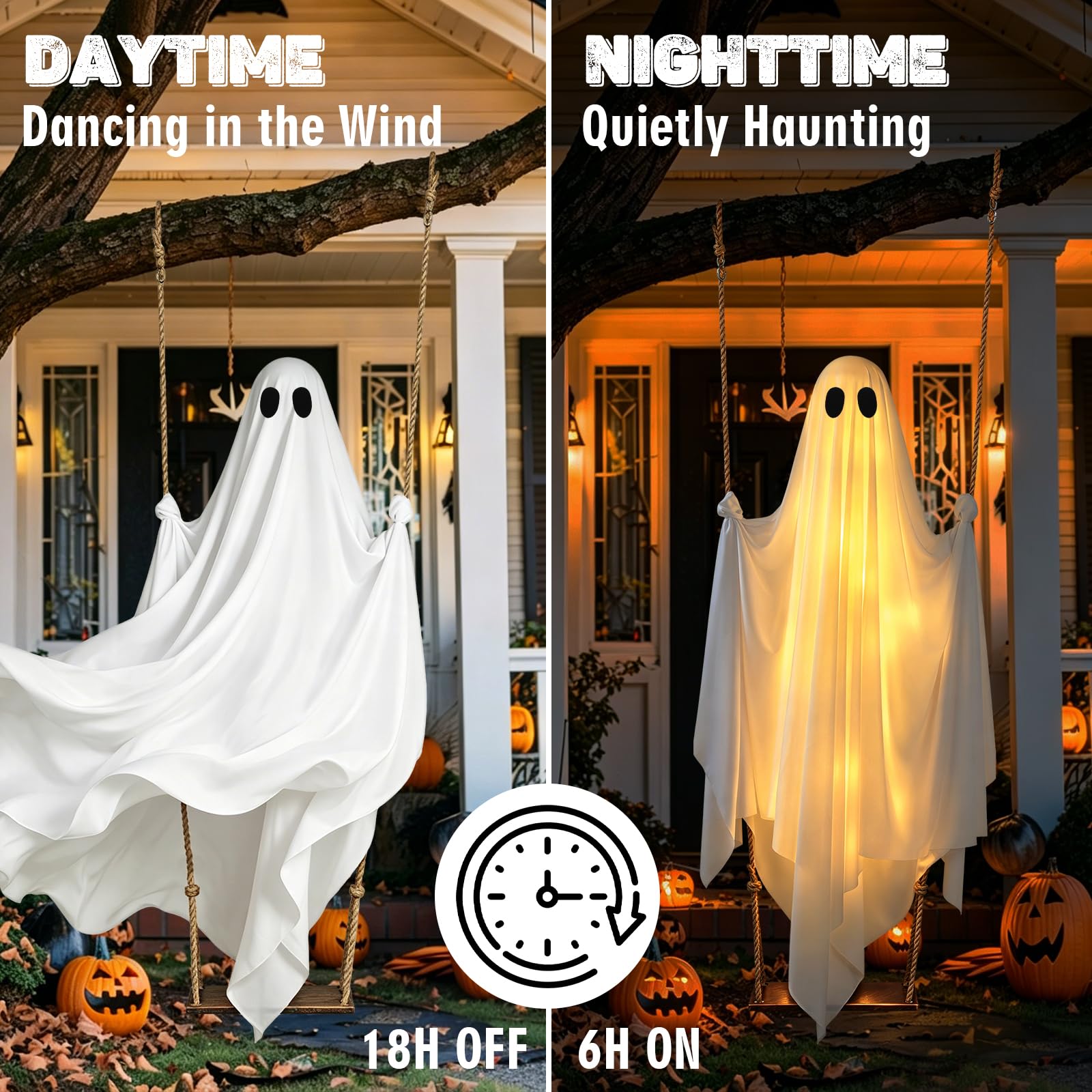 FairyGlim ghost next to porch railing to show scale and impact