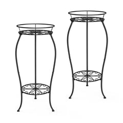 FaithLand front view of two black plant stands showing clean modern display and balance