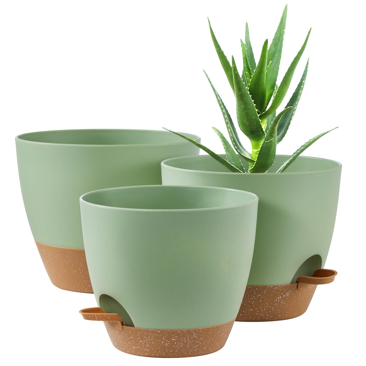 FaithLand front view of three pots showing sizes and color, enhances decor