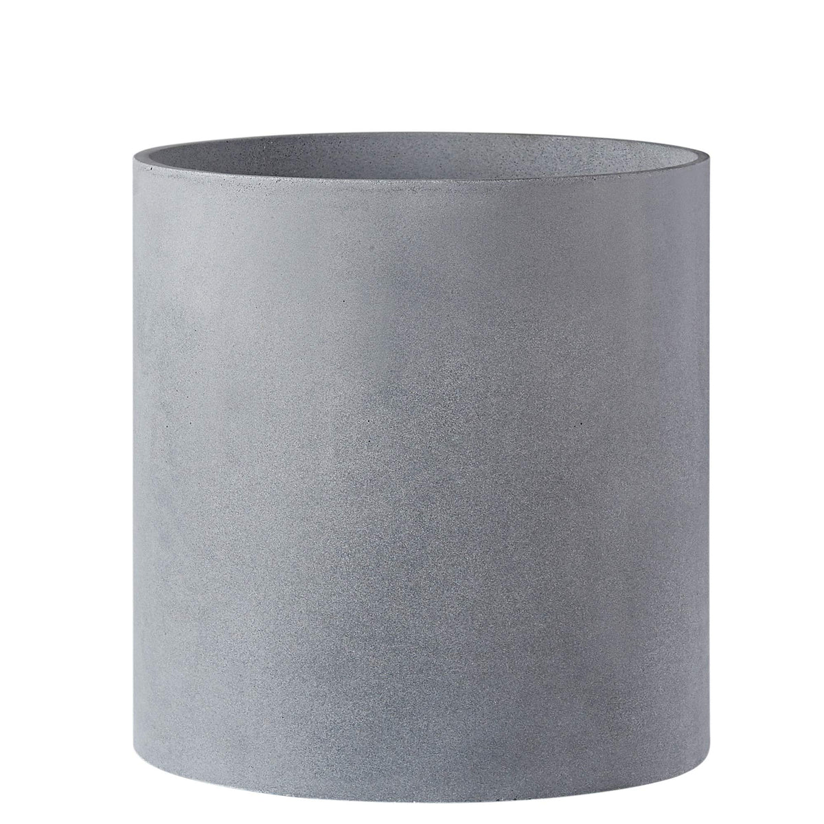 FaithLand front view of gray fiberstone planter showing modern cylinder benefit of style