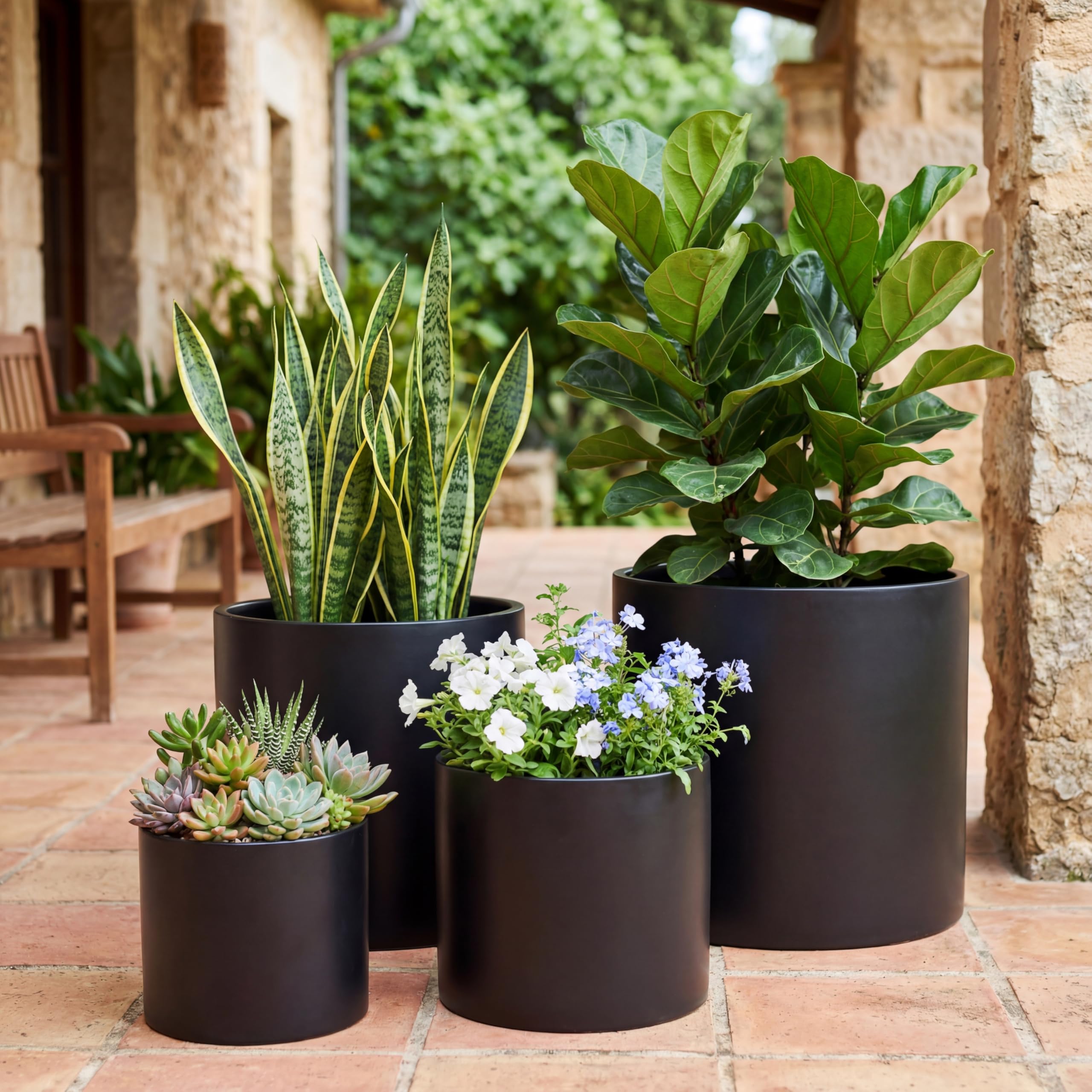 FaithLand planter on balcony with palm illustrating outdoor durability and UV resistance