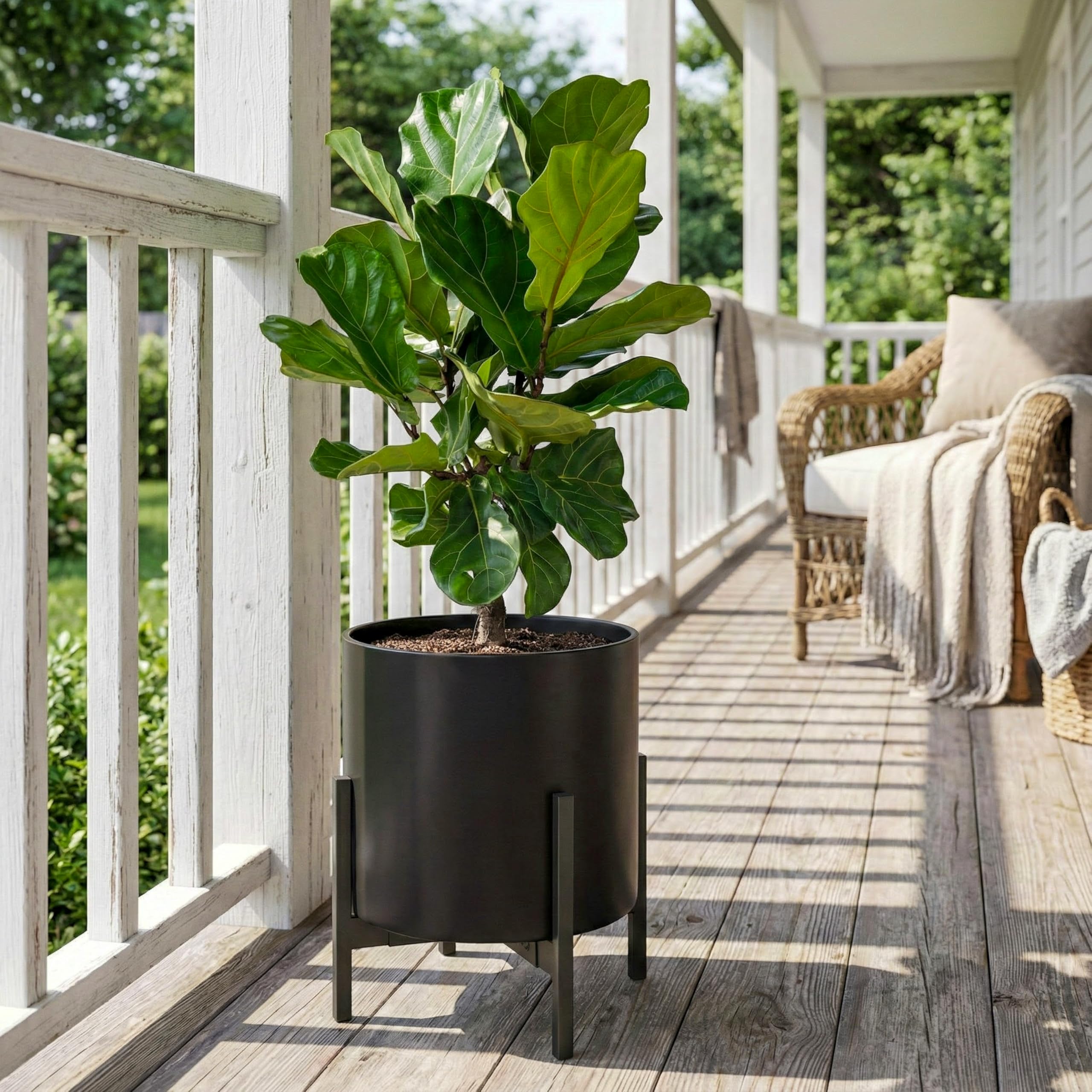 FaithLand planter elevated on metal stand demonstrating stylish display and improved airflow