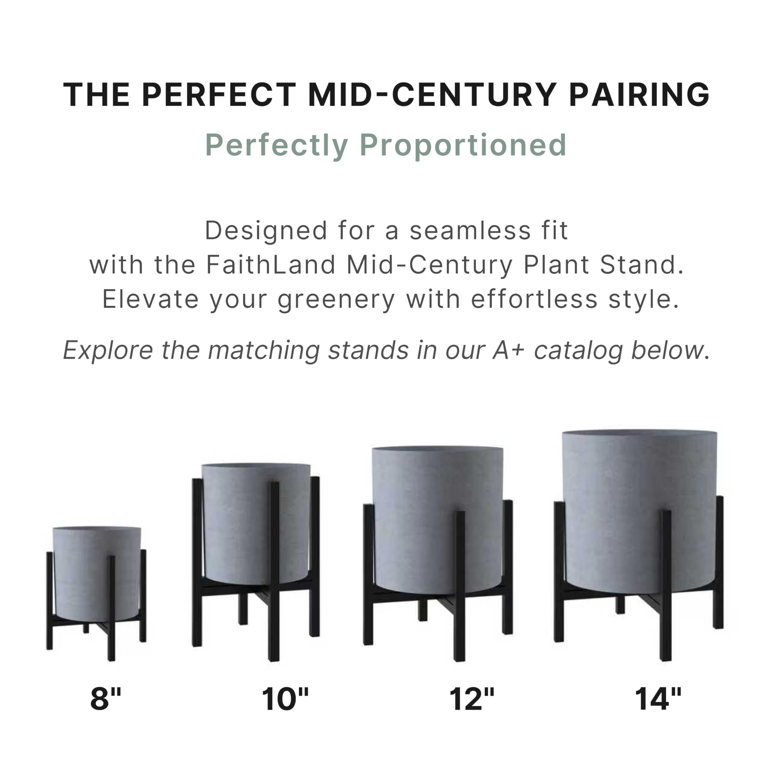 FaithLand planter elevated on mid-century stand showing perfect pairing and visual lift