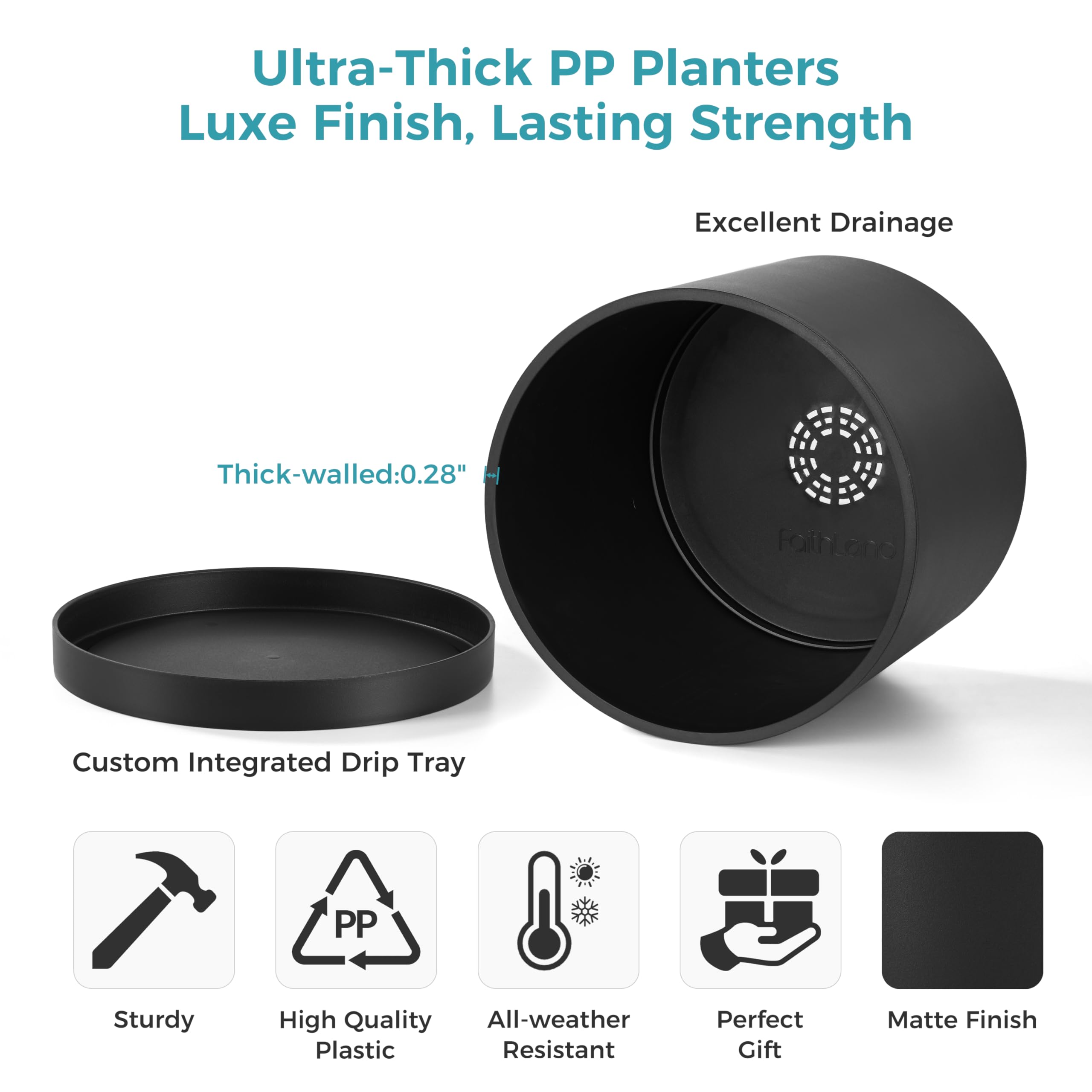 FaithLand side detail of thick-walled pot showing durable 0.28-inch construction benefit