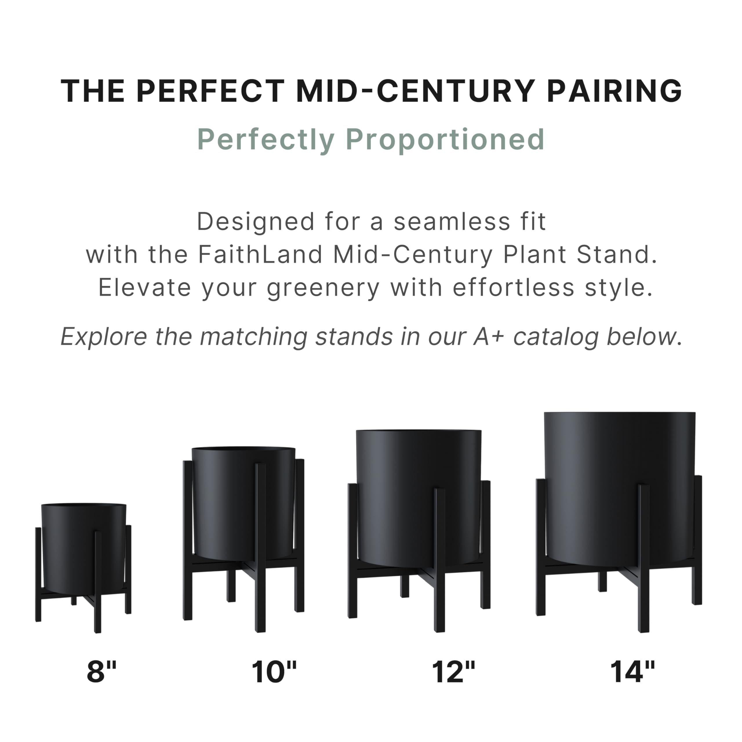 FaithLand planter next to ruler showing 14-inch scale for correct plant fit and confidence