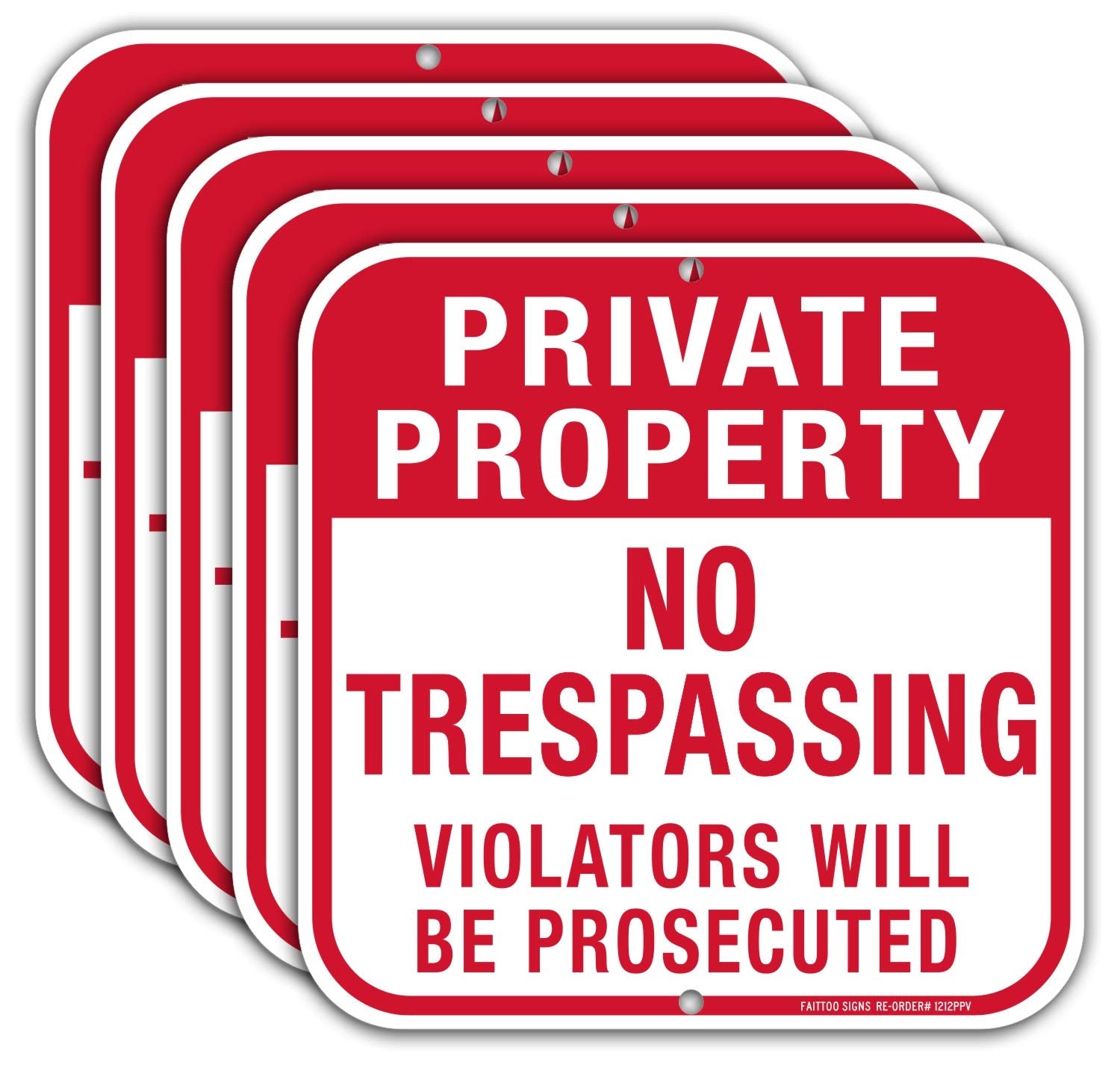 Faittoo front view of five red-and-white signs showing clear warning