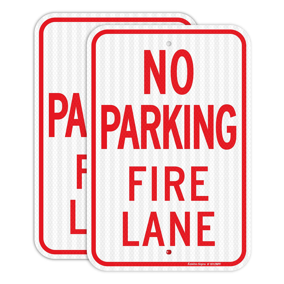 Faittoo front view of sign showing clear fire lane message for safety