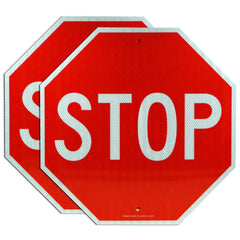 Faittoo front view of stop sign showing high contrast for quick recognition