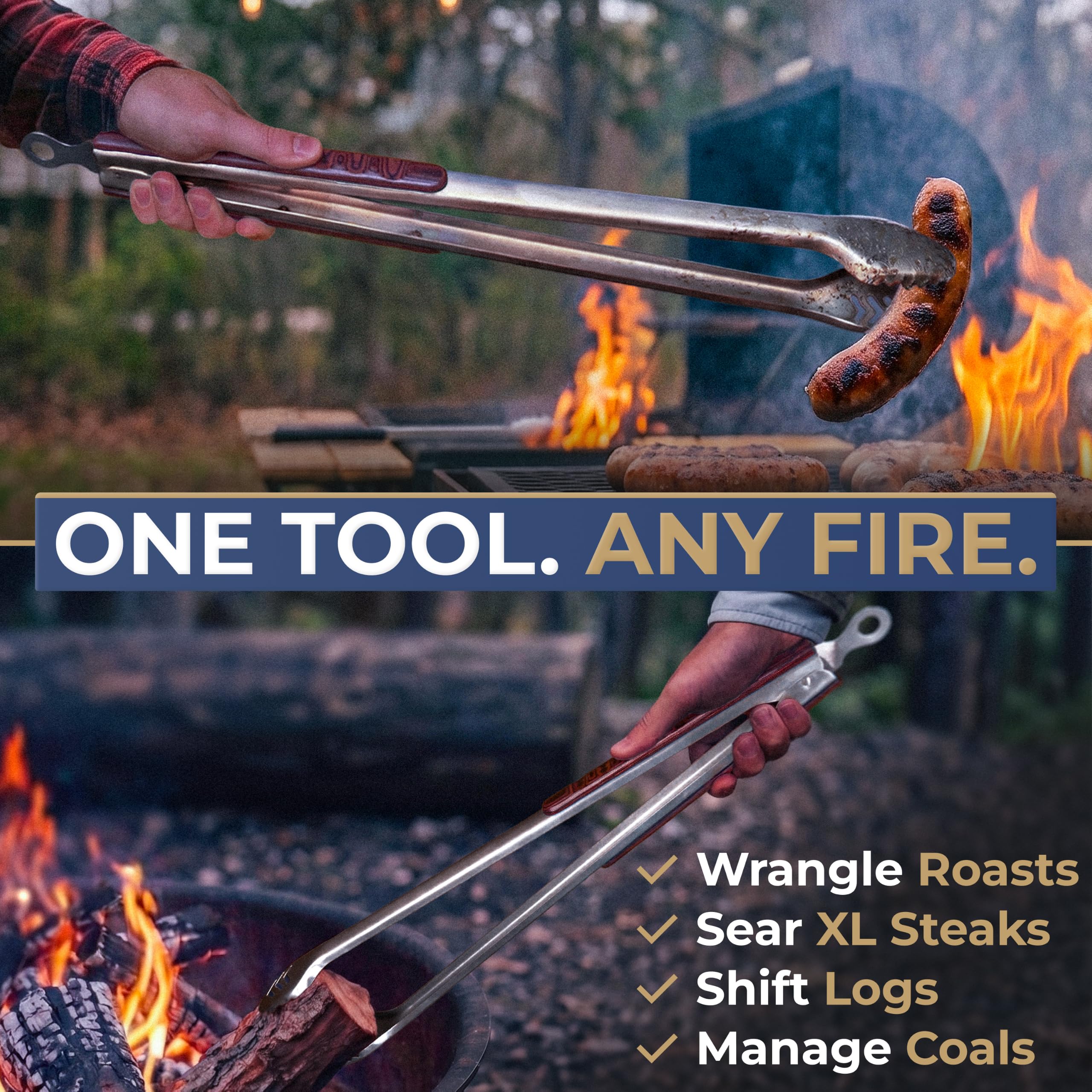 Falkridge lifting a heavy roast on the grill demonstrating strong, stable lift