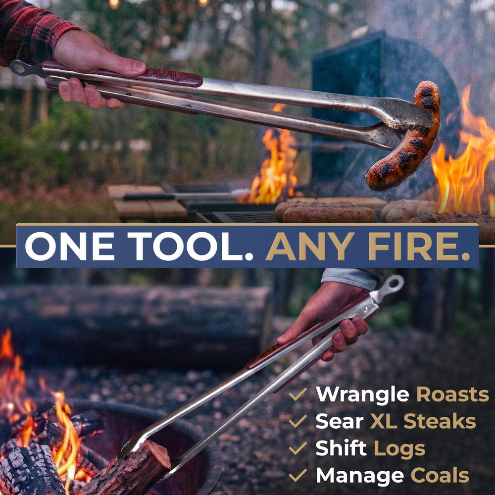Falkridge lifting a heavy roast on the grill demonstrating strong, stable lift