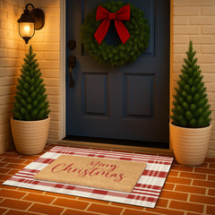 Fallovea red and white plaid rug weave close-up highlighting cozy color