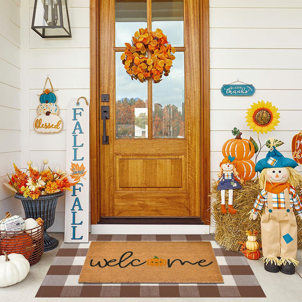 Fallovea coco coir welcome mat front view adds rustic welcome and traps dirt